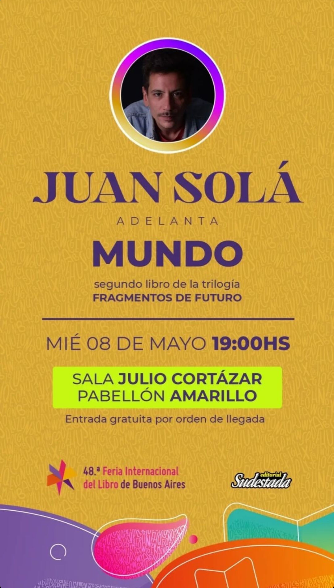 cartel con foto de juan en colores naranjas